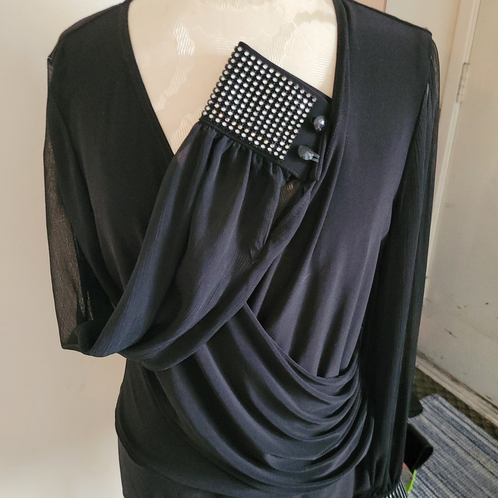 Chic Black Women's Cartise Blouse with Embellished Detail
